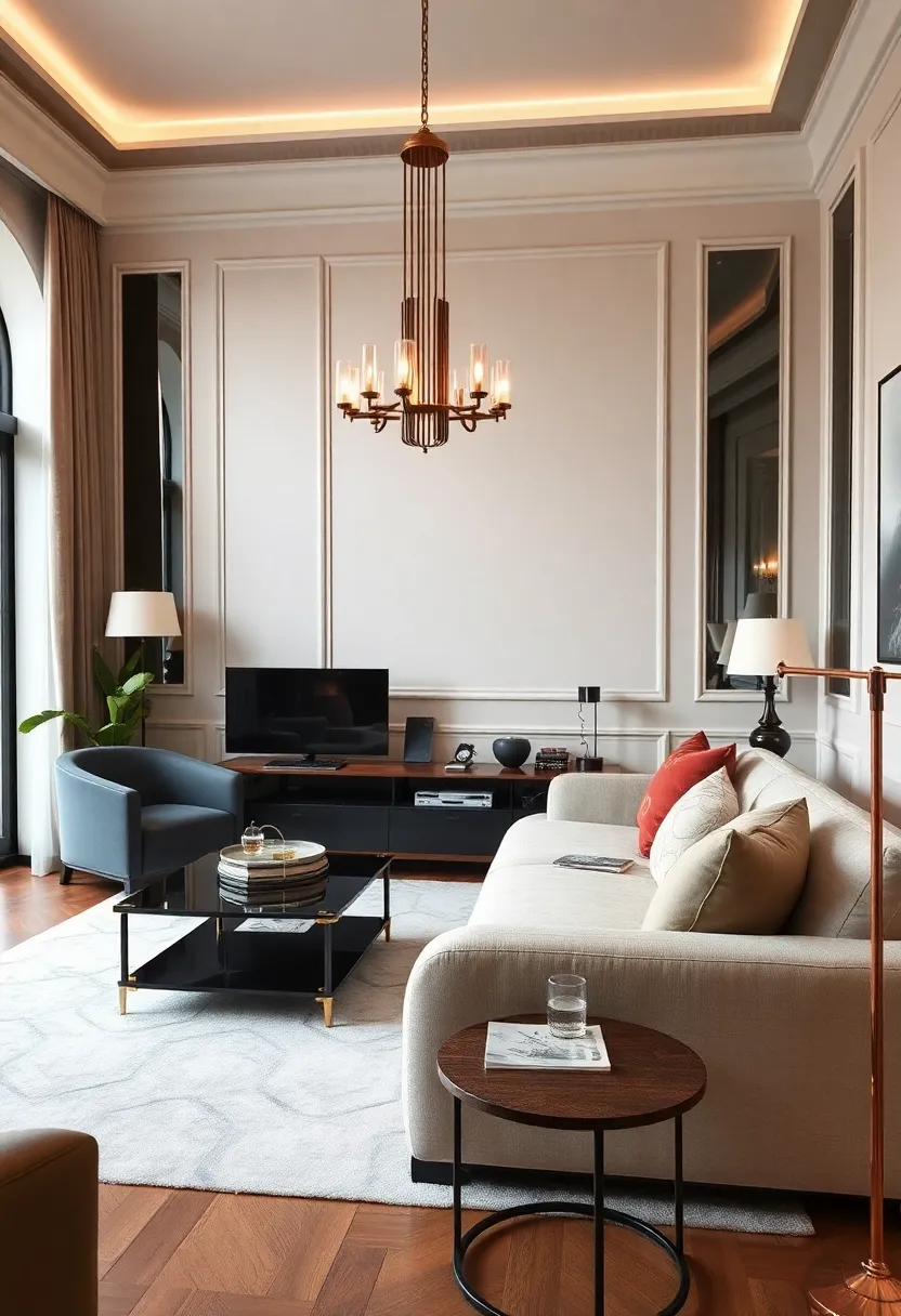 30+ Glamorous Art Deco Living Room Ideas for Timeless Elegance - 17. Integrated Technology