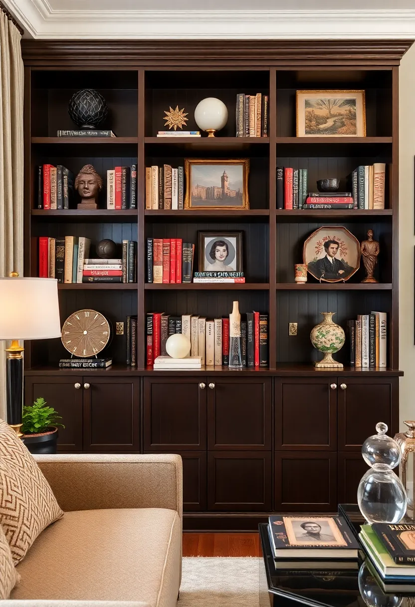 30+ Glamorous Art Deco Living Room Ideas for Timeless Elegance - 19. Elegant Bookshelves