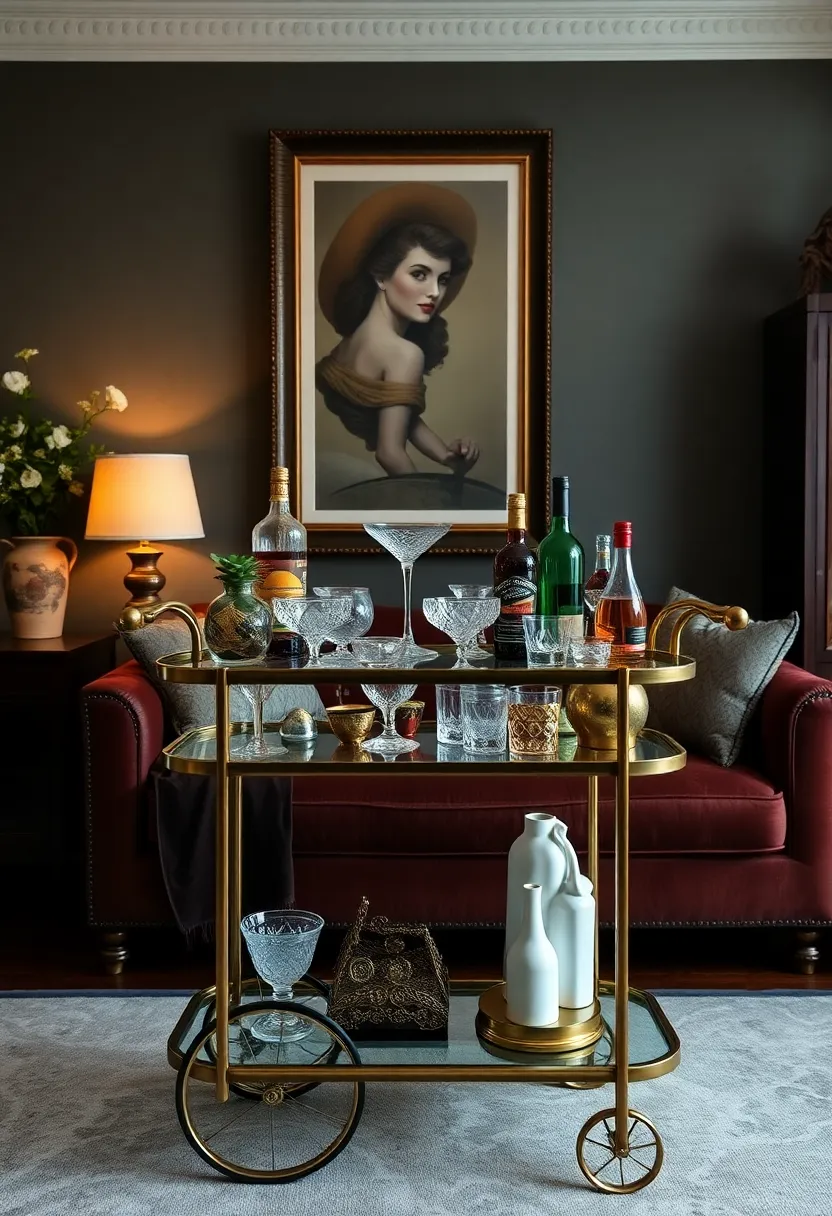 30+ Glamorous Art Deco Living Room Ideas for Timeless Elegance - 20. Vintage Bar Carts