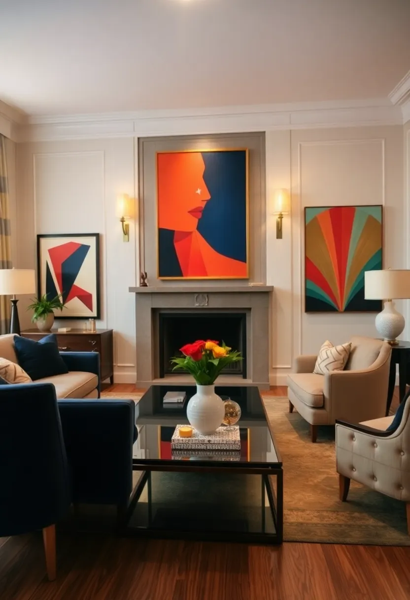 30+ Glamorous Art Deco Living Room Ideas for Timeless Elegance - 23. Unique Art Pieces