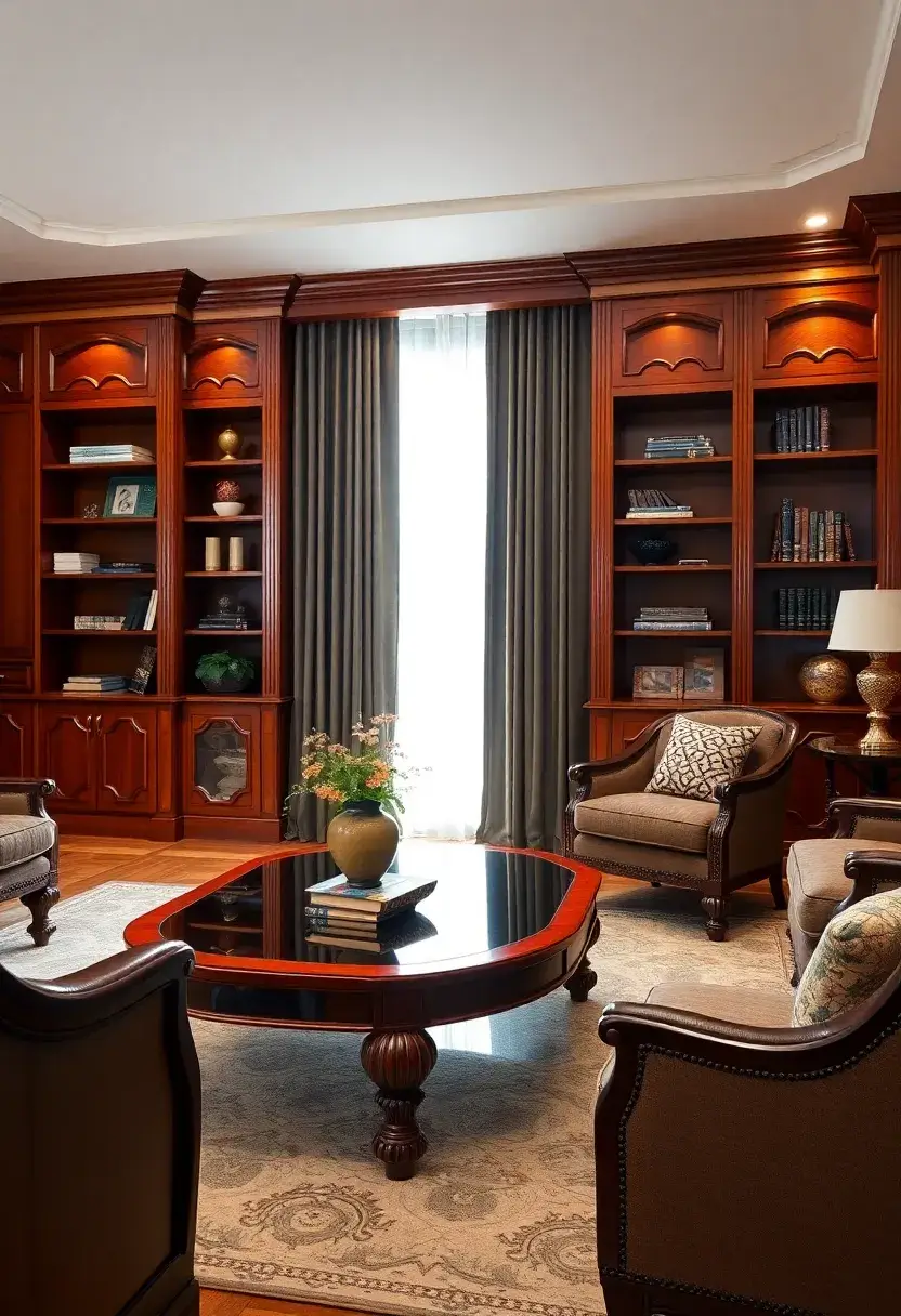 30+ Glamorous Art Deco Living Room Ideas for Timeless Elegance - 26. Rich Wood Furnishings