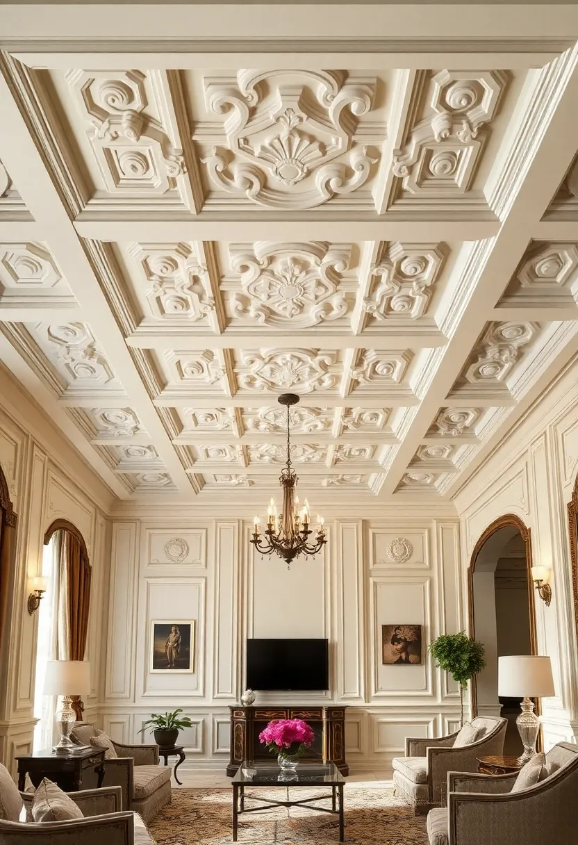30+ Glamorous Art Deco Living Room Ideas for Timeless Elegance - 28. Creative Ceiling Designs