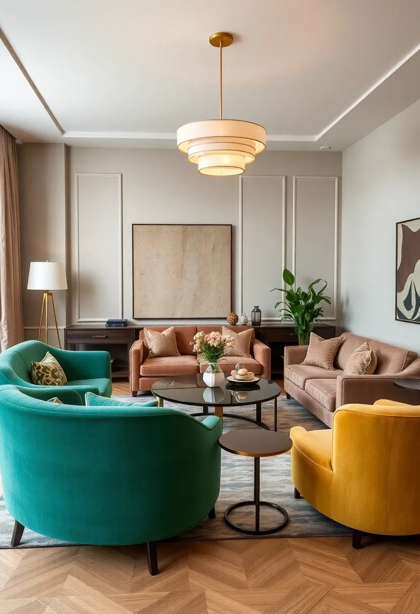 30+ Glamorous Art Deco Living Room Ideas for Timeless Elegance - 9. Curved and Angular Furniture