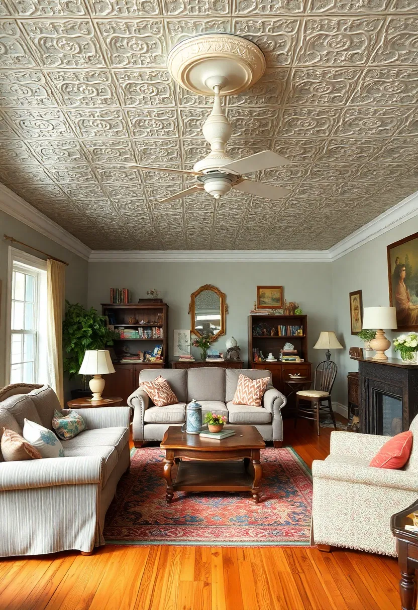 30+ Inspiring Living Room Ceiling Ideas for Every Design Style - 10. Faux Tin Ceilings