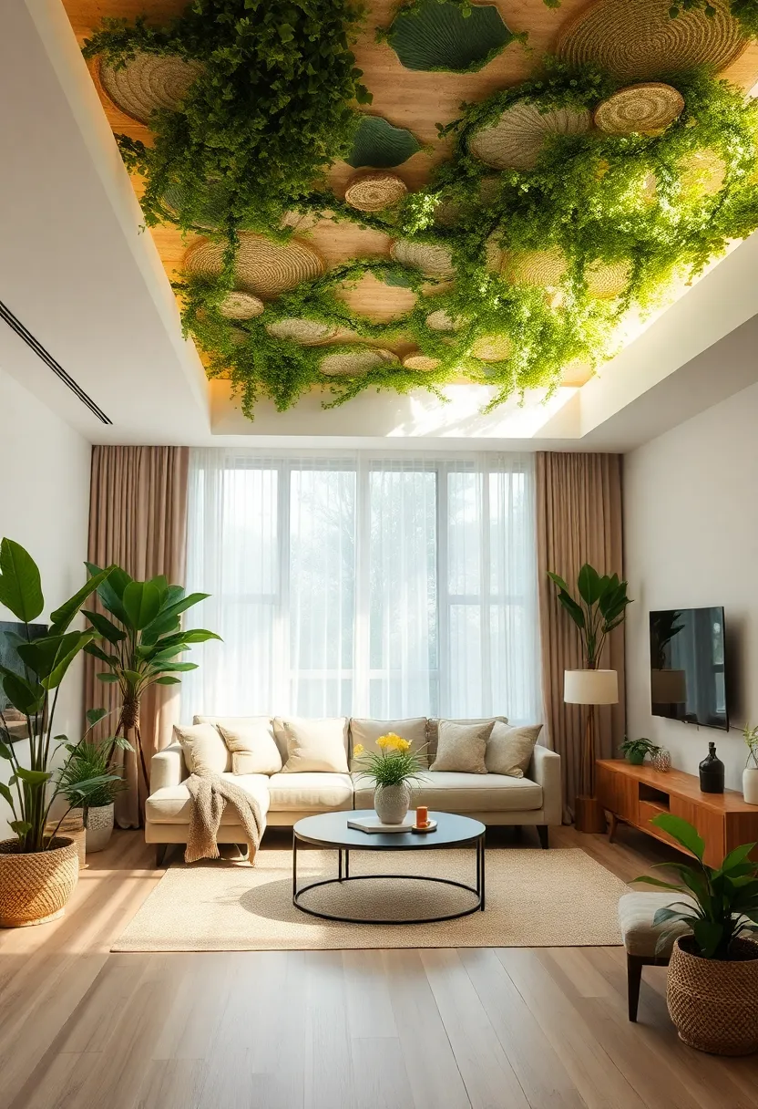30+ Inspiring Living Room Ceiling Ideas for Every Design Style - 19. Biophilic Design Elements