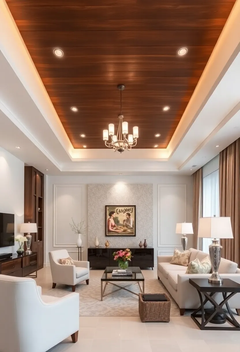 30+ Inspiring Living Room Ceiling Ideas for Every Design Style - 24. Wood and Plaster Combinations