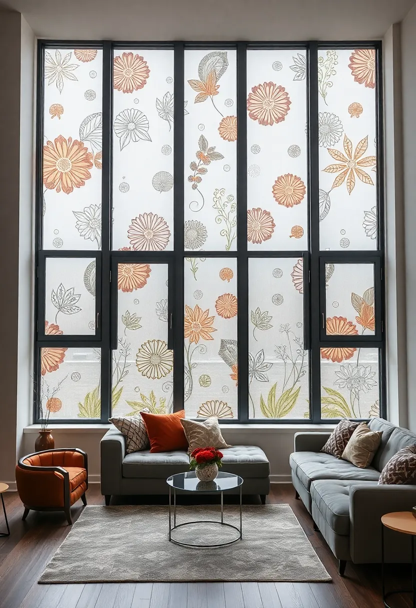 30+ Large Window Ideas for Living Room Light and View - 21. Decorative Window Films