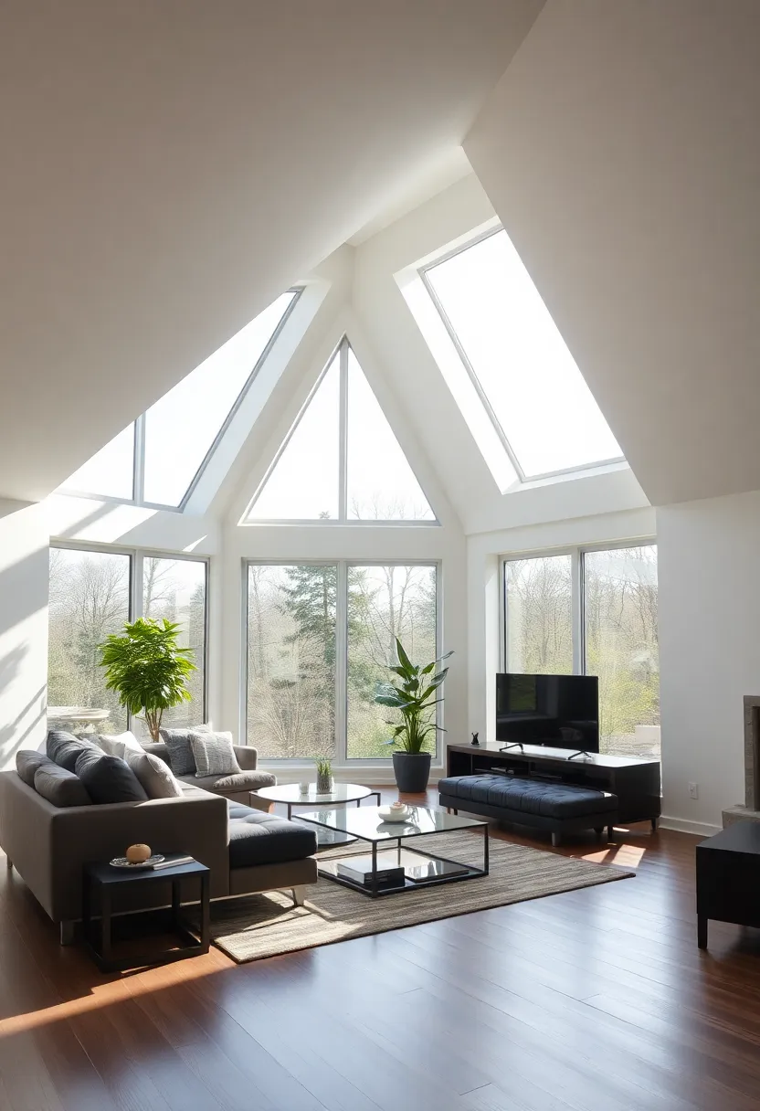 30+ Large Window Ideas for Living Room Light and View - 24. Angled Windows