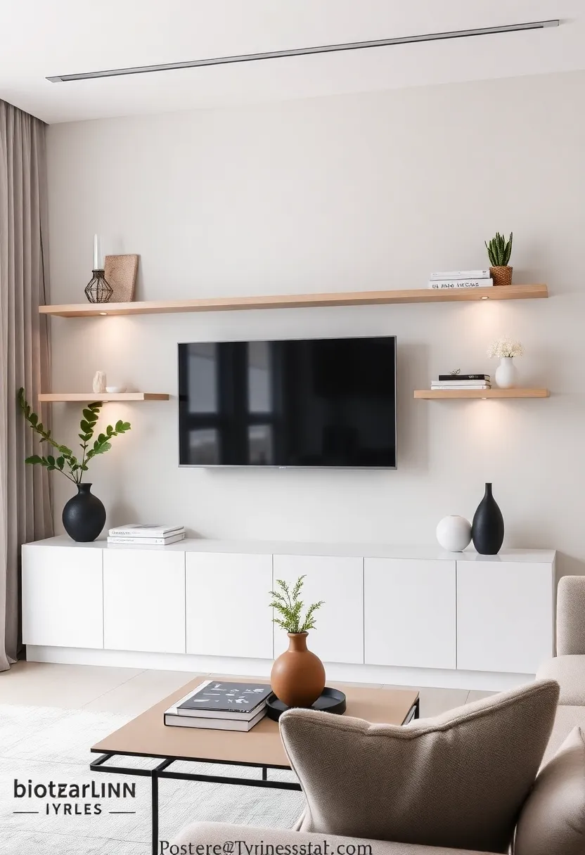 30+ Living Room Entertainment Center Ideas That Combine Style and Storage 1 30+ Living Room Entertainment Center Ideas That Combine Style and Storage - 1. Minimalist Floating Shelves