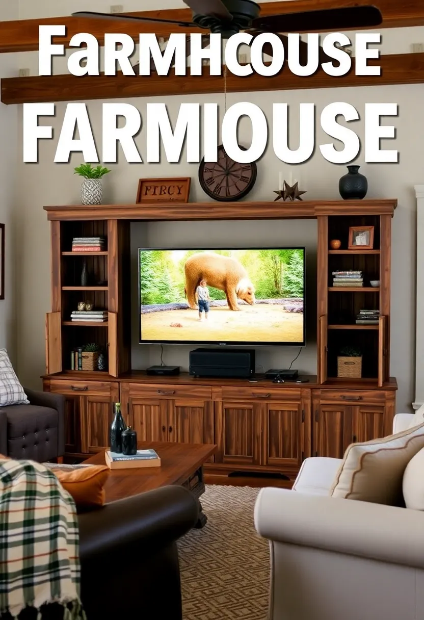 30+ Living Room Entertainment Center Ideas That Combine Style and Storage 74 30+ Living Room Entertainment Center Ideas That Combine Style and Storage - 14. Rustic Farmhouse Entertainment Center