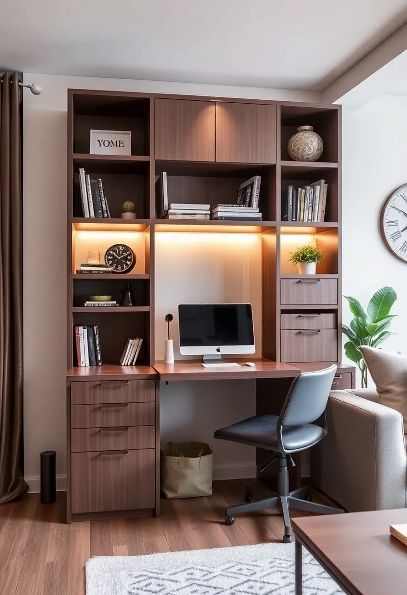 30+ Living Room Entertainment Center Ideas That Combine Style and Storage 116 30+ Living Room Entertainment Center Ideas That Combine Style and Storage - 22. Compact Fold-down Desk Unit