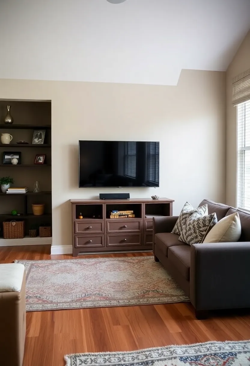 30+ Living Room Entertainment Center Ideas That Combine Style and Storage 128 30+ Living Room Entertainment Center Ideas That Combine Style and Storage - 24. Storage Bench Under TV