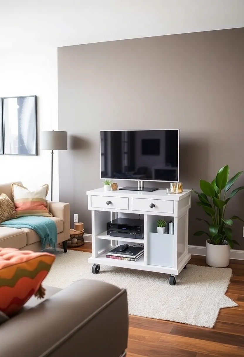 30+ Living Room Entertainment Center Ideas That Combine Style and Storage 135 30+ Living Room Entertainment Center Ideas That Combine Style and Storage - 25. Stylish Wheeled Cart