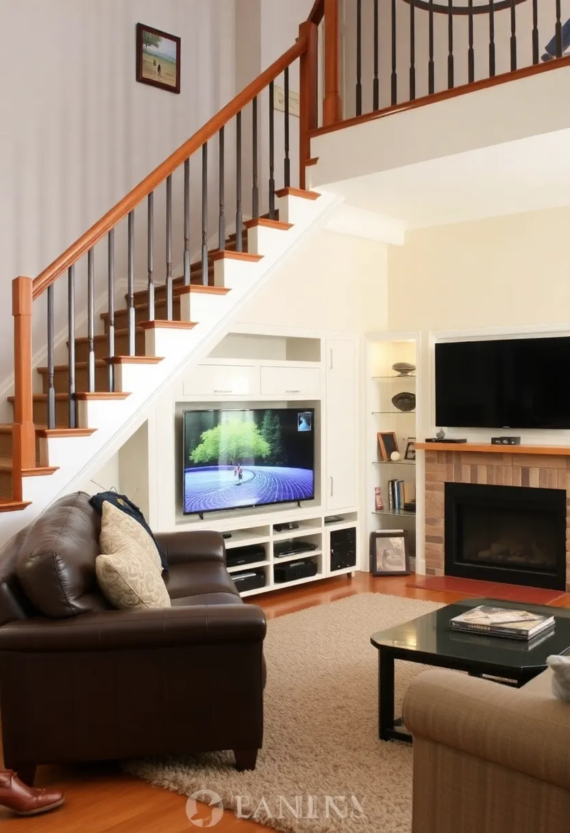 30+ Living Room Entertainment Center Ideas That Combine Style and Storage 161 30+ Living Room Entertainment Center Ideas That Combine Style and Storage - 29. Under-stair Entertainment Center