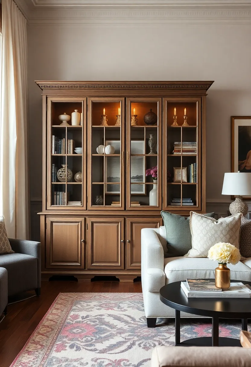 30+ Living Room Entertainment Center Ideas That Combine Style and Storage 13 30+ Living Room Entertainment Center Ideas That Combine Style and Storage - 3. Chic Cabinet with Glass Doors