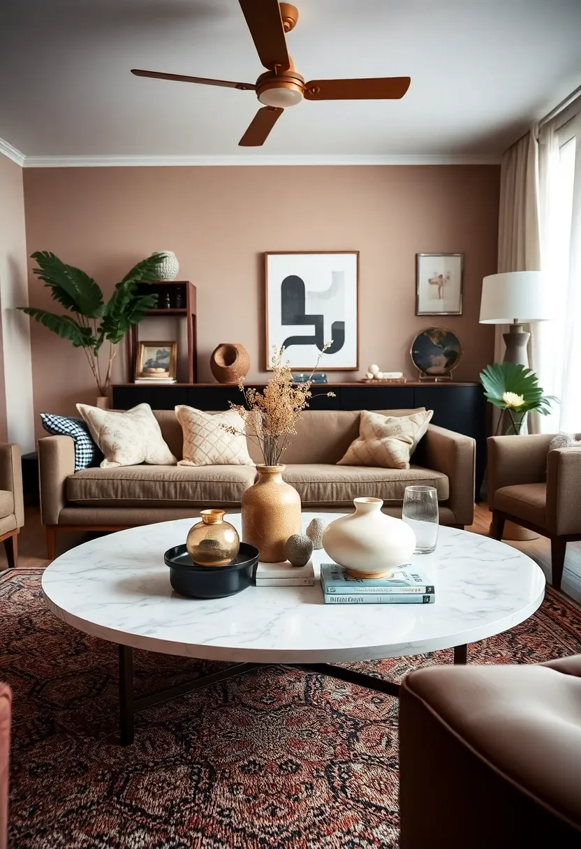 30+ Retro Living Room Ideas with a Nostalgic Twist - 22. Feature a Stylish Coffee Table