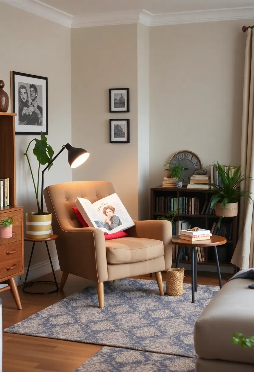30+ Retro Living Room Ideas with a Nostalgic Twist - 28. Create a Cozy Reading Nook