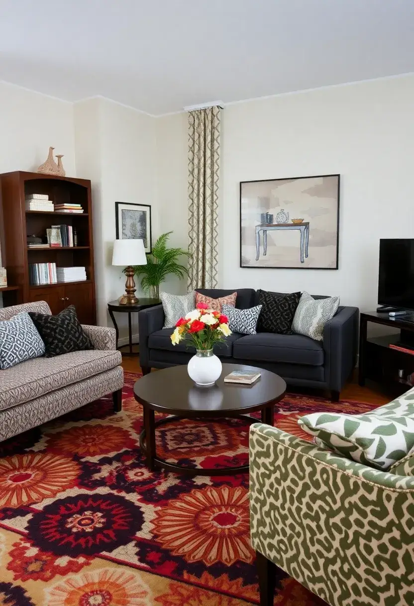 30+ Retro Living Room Ideas with a Nostalgic Twist - 5. Play with Patterns