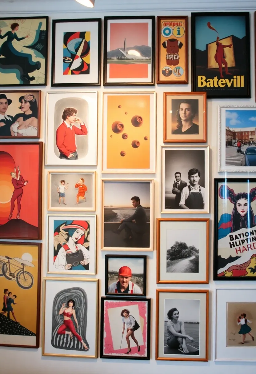 30+ Retro Living Room Ideas with a Nostalgic Twist - 6. Create a Gallery Wall of Nostalgic Art