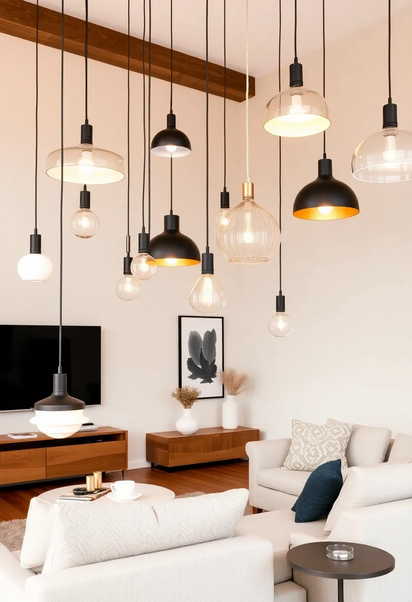 30+ Stunning Living Room Ceiling Lighting Ideas for Perfect Illumination 8 30+ Stunning Living Room Ceiling Lighting Ideas for Perfect Illumination - 2. Minimalist Pendant Fixtures