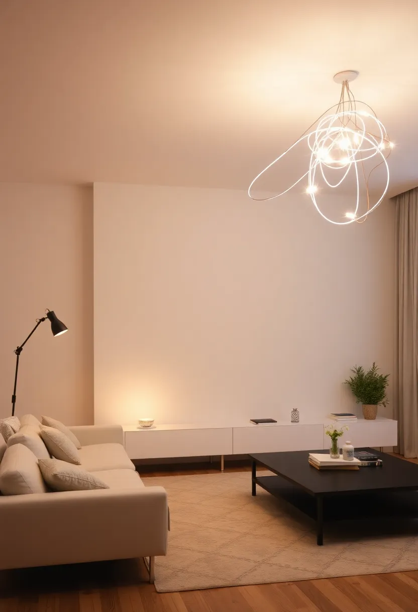 30+ Stunning Living Room Ceiling Lighting Ideas for Perfect Illumination 189 30+ Stunning Living Room Ceiling Lighting Ideas for Perfect Illumination - 29. Tension Wire Lighting