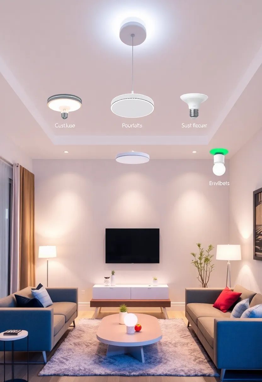 30+ Stunning Living Room Ceiling Lighting Ideas for Perfect Illumination 50 30+ Stunning Living Room Ceiling Lighting Ideas for Perfect Illumination - 8. Smart Lighting for Modern Homes