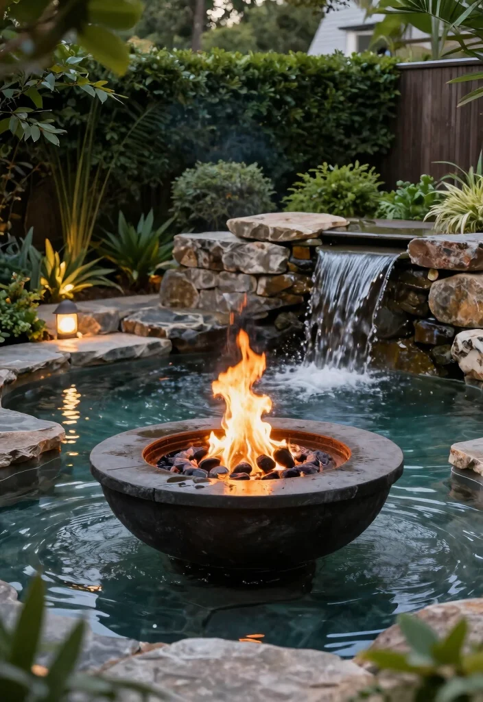 10 Backyard Fire Pit Ideas for Cozy Evenings Outdoors - 10. Fire Pit with a Water Feature 1