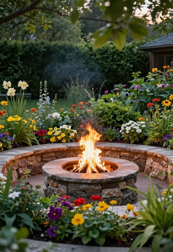 10 Backyard Fire Pit Ideas for Cozy Evenings Outdoors - 6. Fire Pit with Built-In Planters 1