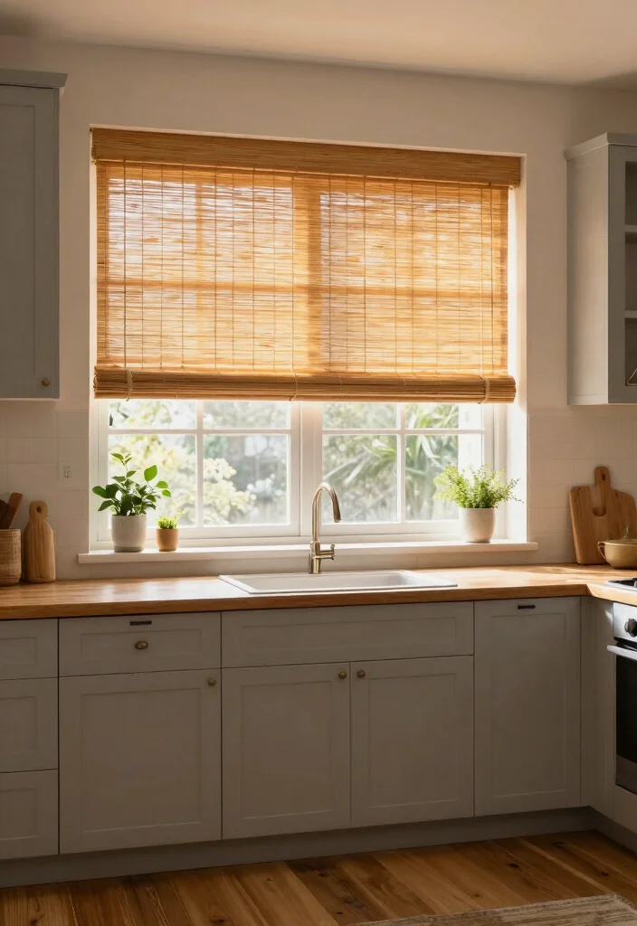10 Curtain Ideas for Kitchen to Add Soft Practical Style - 2. Bamboo Shades 1