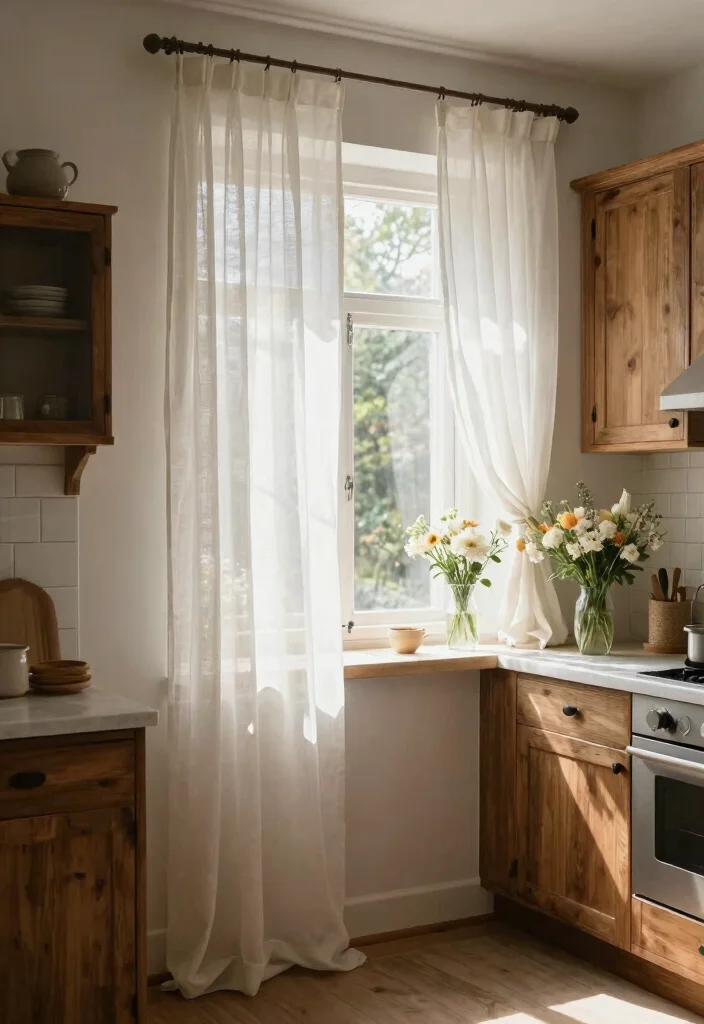 10 Curtain Ideas for Kitchen to Add Soft Practical Style - 4. Sheer Linen Curtains 1