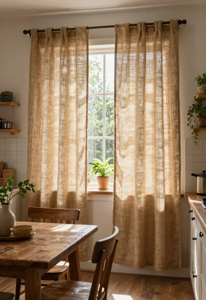 10 Curtain Ideas for Kitchen to Add Soft Practical Style - 8. Sustainable Jute Curtains 1