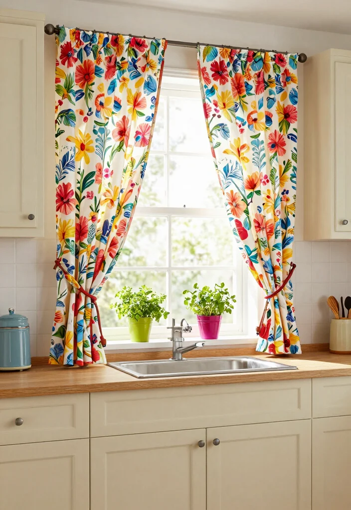 10 Curtain Ideas for Kitchen to Add Soft Practical Style - 9. Patterned Cotton Curtains 1