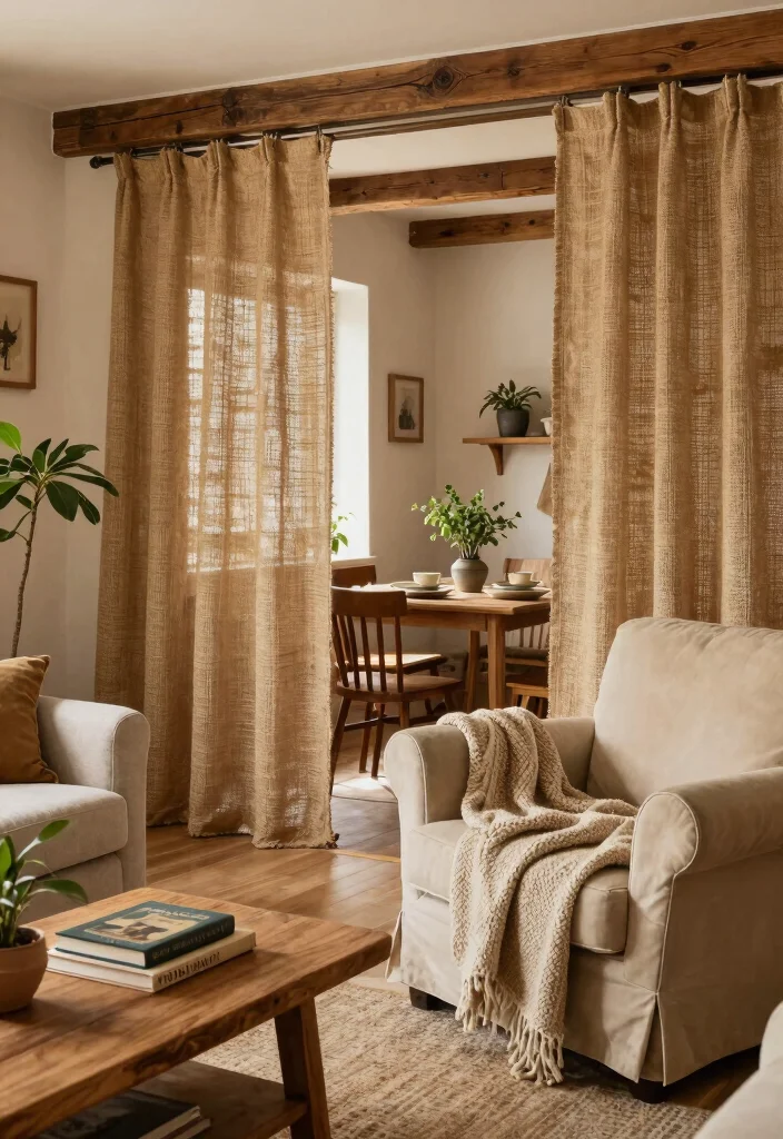 10 Curtain Room Divider Ideas for Simple Flexible Spaces - 3. Rustic Charm 1