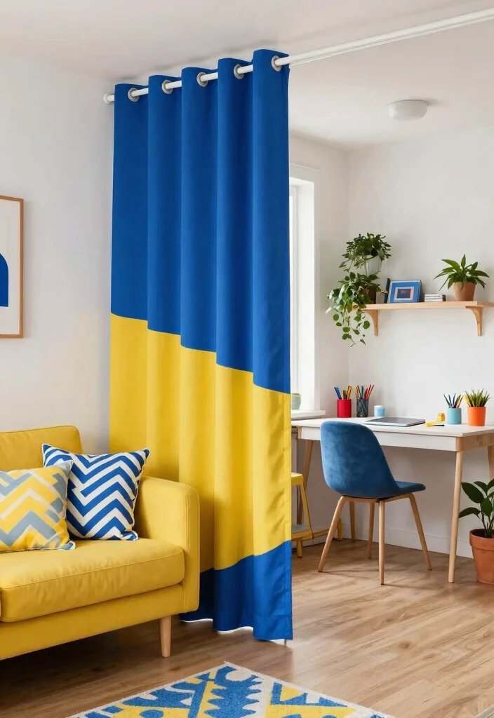 10 Curtain Room Divider Ideas for Simple Flexible Spaces - 7. Color Block Delight 1