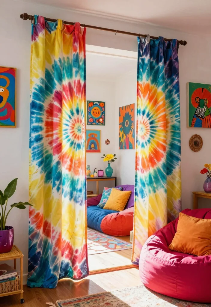 10 Doorway Curtain Ideas for Soft Casual Separation 56 10 Doorway Curtain Ideas for Soft Casual Separation - 6. Colorful Tie-Dye 1