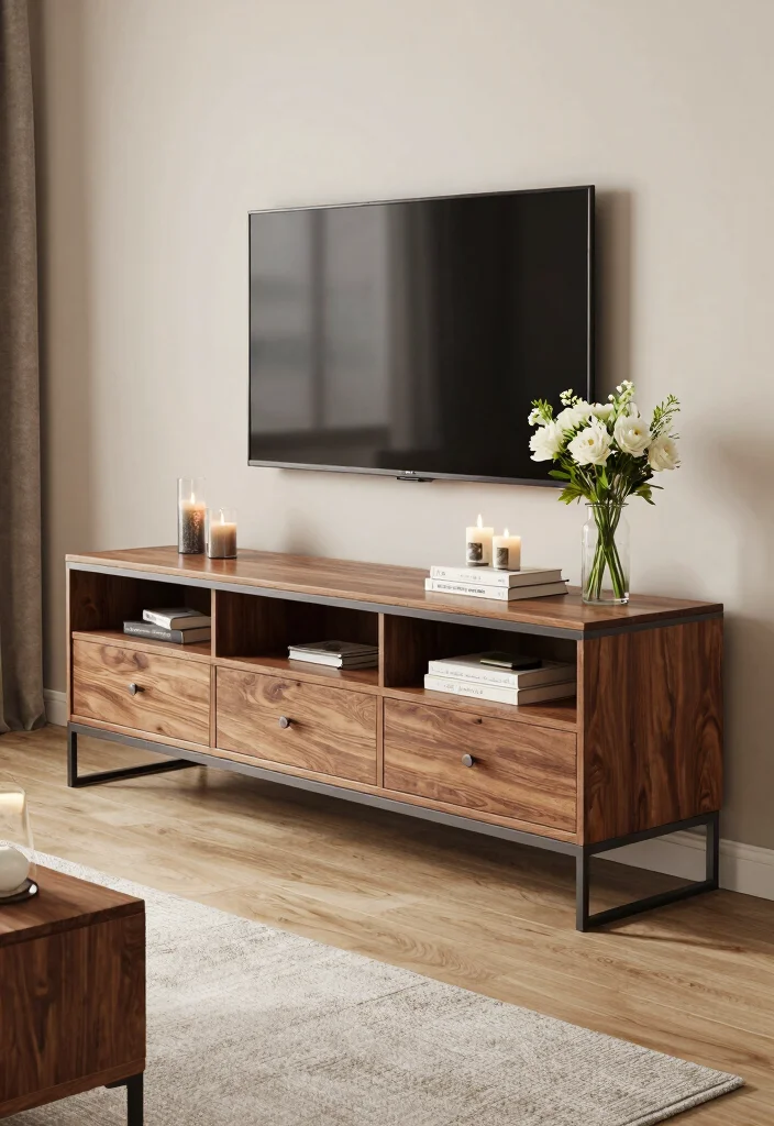 10 Hidden TV Cabinet Ideas for Seamless Living Room Design 43 10 Hidden TV Cabinet Ideas for Seamless Living Room Design - 5. Multi-functional Console Table 1