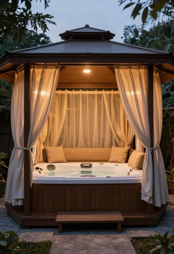 10 Hot Tub Ideas for a Relaxing Private Escape - 7. Cozy Hot Tub Gazebo Retreat 1