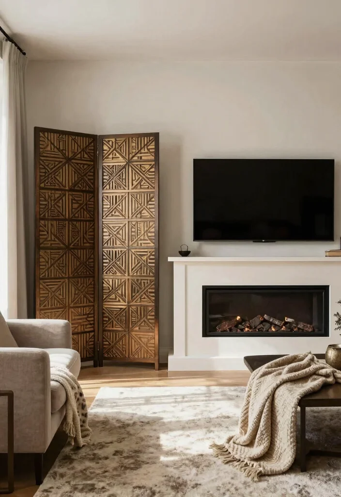 10 Ideas to Hide TV Above Fireplace for a Balanced Focal Point - 3. Decorative Screens 1
