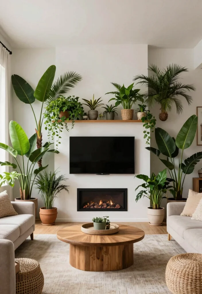 10 Ideas to Hide TV Above Fireplace for a Balanced Focal Point - 4. Plant Partitioning 1