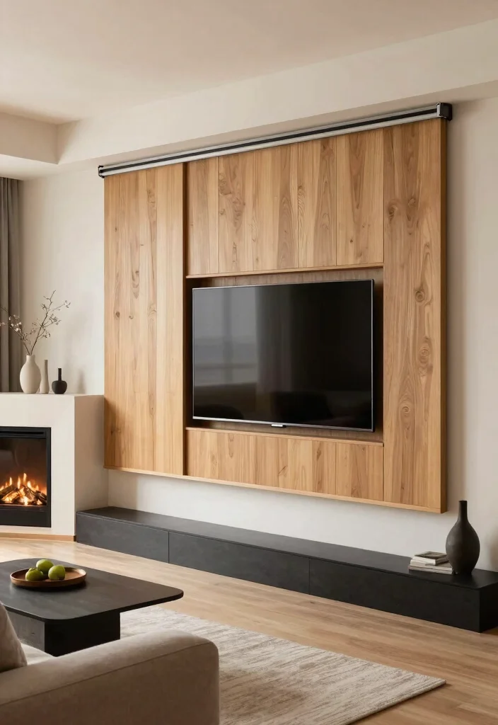 10 Ideas to Hide TV Above Fireplace for a Balanced Focal Point - 5. Sliding Panels 1