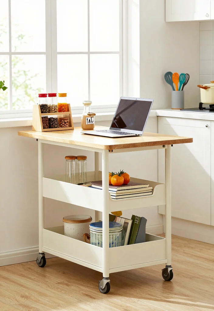 10 Kitchen Desk Ideas for Work Friendly Home Spaces 67 10 Kitchen Desk Ideas for Work Friendly Home Spaces - 7. Multi-Use Cart: Ultimate Mobility 1