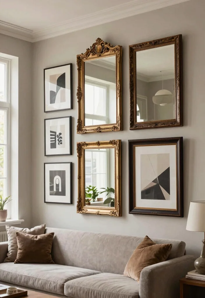 10 Mirror Wall Disguise Ideas for a More Balanced Living Space - 3. Framed Art Mirrors 1
