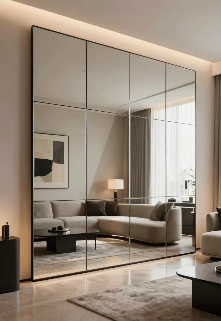 10 Mirror Wall Disguise Ideas for a More Balanced Living Space - 4. Mirror Wall Panels 1