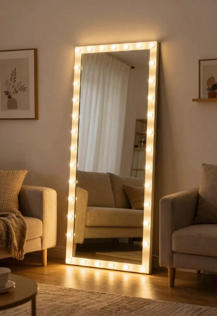 10 Mirror Wall Disguise Ideas for a More Balanced Living Space - 5. Mirrors with Decorative LED Lights 1