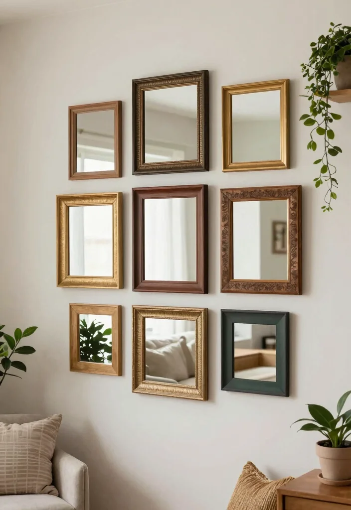 10 Mirror Wall Disguise Ideas for a More Balanced Living Space - 7. DIY Mirror Accents 1