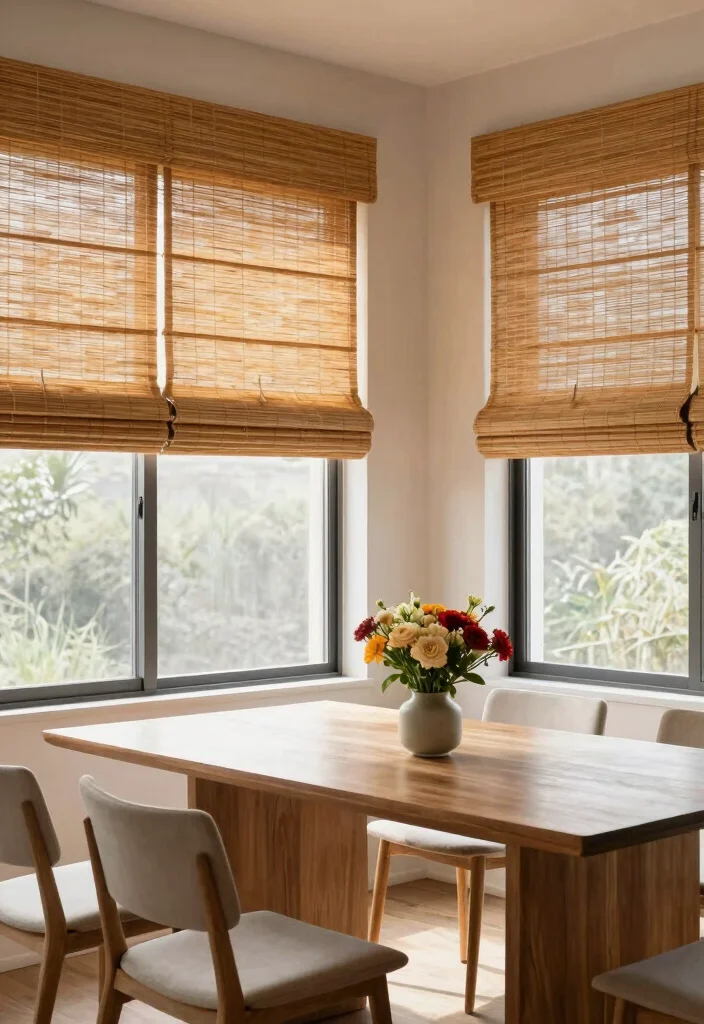 10 Modern Curtain Ideas for a Clean Contemporary Look 12 10 Modern Curtain Ideas for a Clean Contemporary Look - 2. Bamboo Roman Shades 1