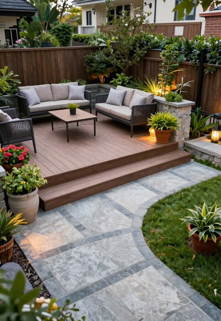 10 Paved Backyard Ideas for Low Maintenance Living 56 10 Paved Backyard Ideas for Low Maintenance Living - 6. Composite Decking with Paving Stones 1