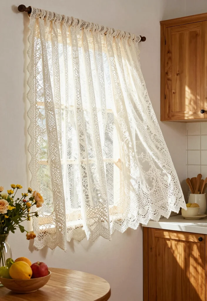 10 Single Window Curtain Ideas for Soft Natural Light - 5. Crochet Lace Curtains 1