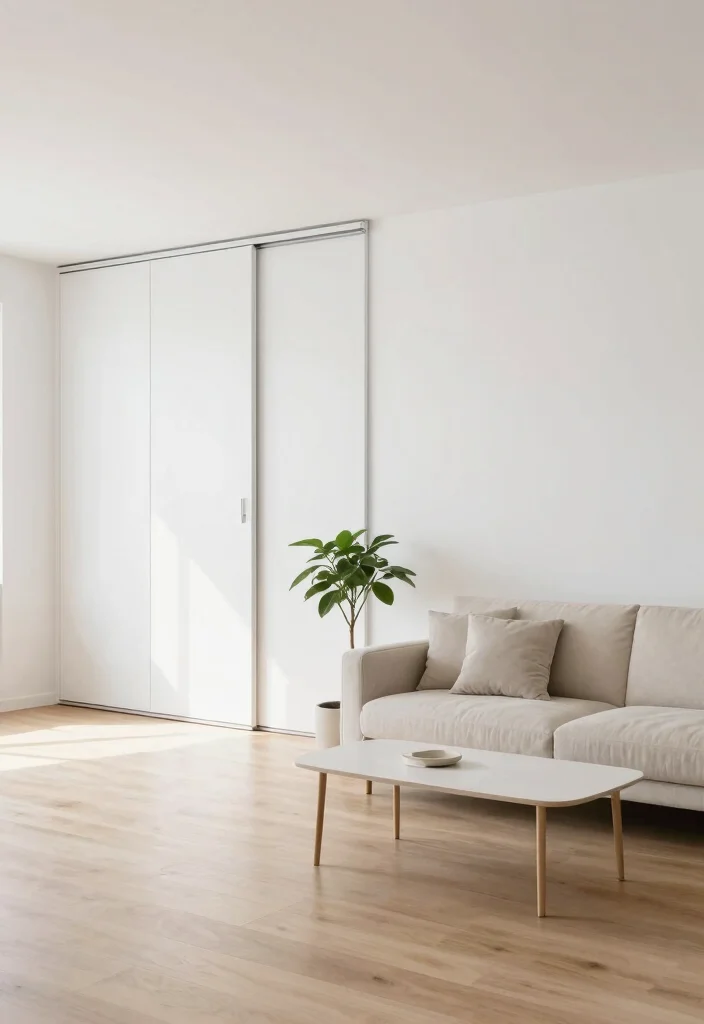 10 Sliding Panel Ideas for Mirror Walls to Modernize Your Space - 1. Minimalist White Sliding Panels 1