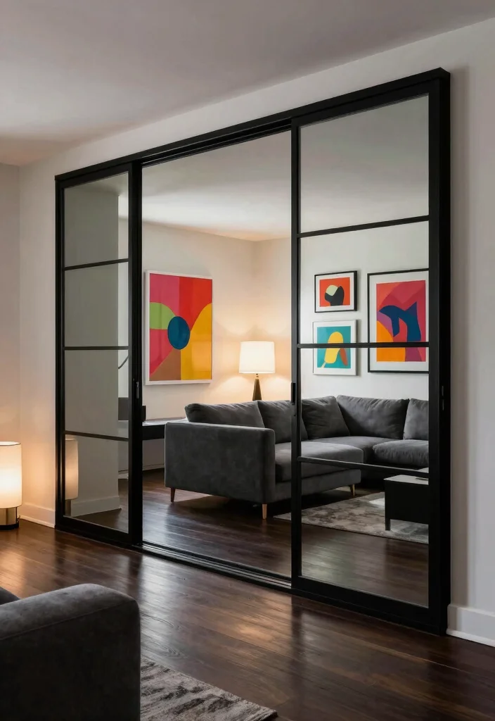 10 Sliding Panel Ideas for Mirror Walls to Modernize Your Space - 2. Bold Black Sliding Panels 1